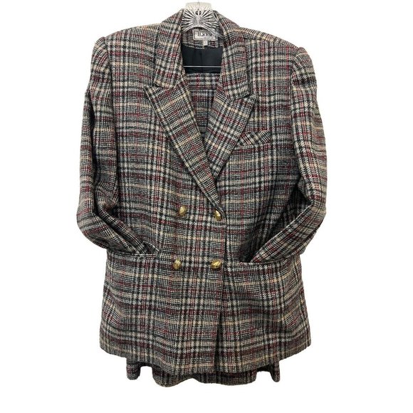 Ilker 2246802 Plaid Wool Suit Javket Blaser Skirt - Picture 3 of 6